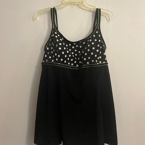 Robby Len Black/White Polka Dot Lime trim 1 piece Swimsuit, size 18 - Picture 1 of 7